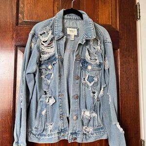 Forever 21 Light Blue Distressed Jean Jacket